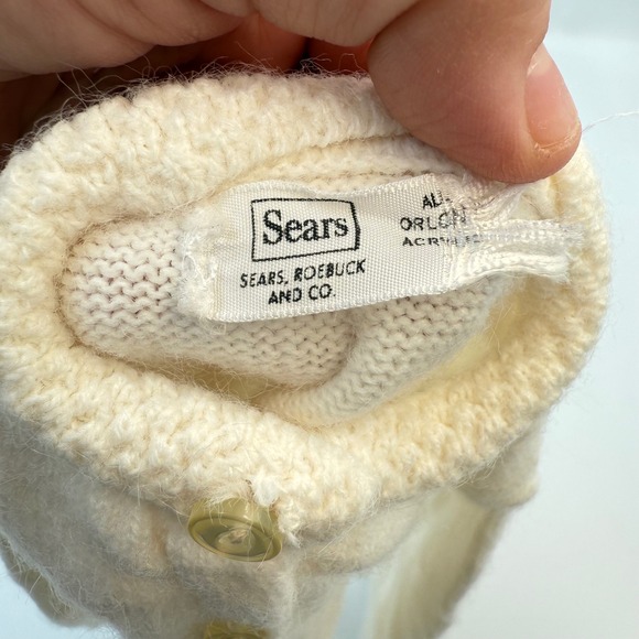 Vtg Sears Baby Cardigan – Cream Knit with Floral Accents – 1950s/60s – Size 0–3M - Picture 4 of 6